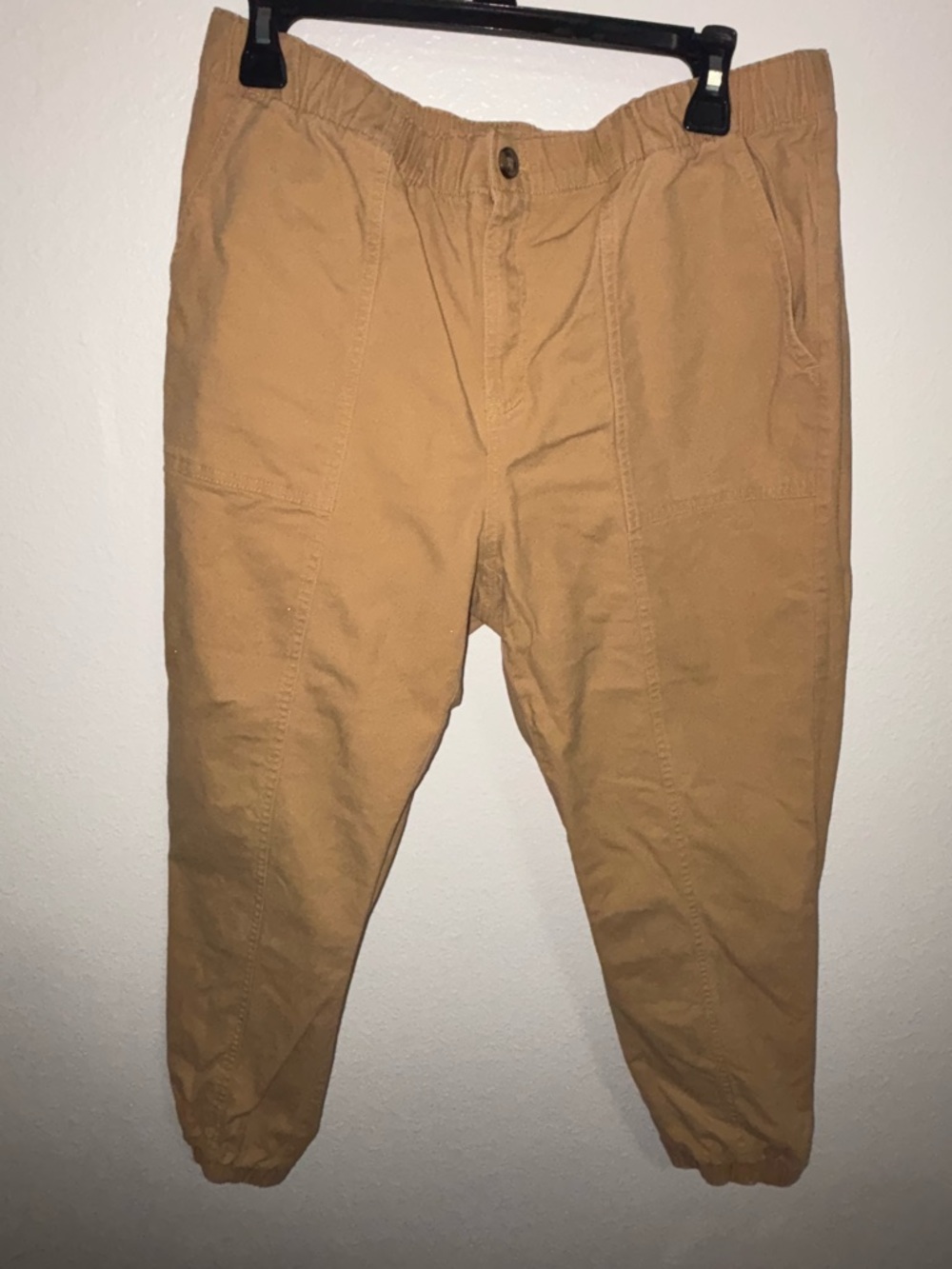 Womens Casual Elastic-Waist Tan Pants